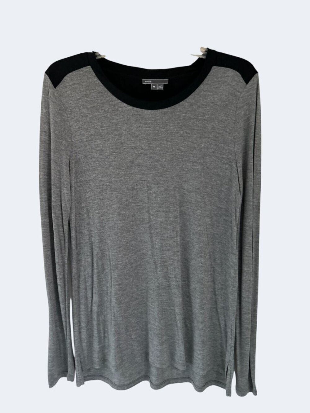 Vince Womens Gray & Black Long Sleeve Top Rayon & Silk Medium